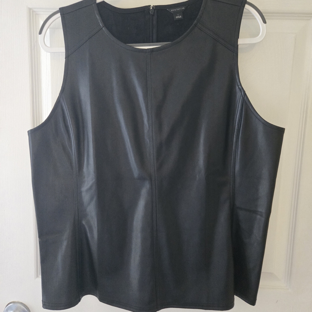 Ann Taylor Black Faux Leather Sleeveless Blouse